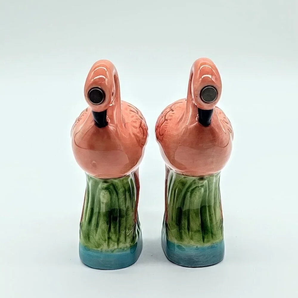 Pacific Giftware Pink Flamingo Ceramic Salt Pepper Magnetic Shakers